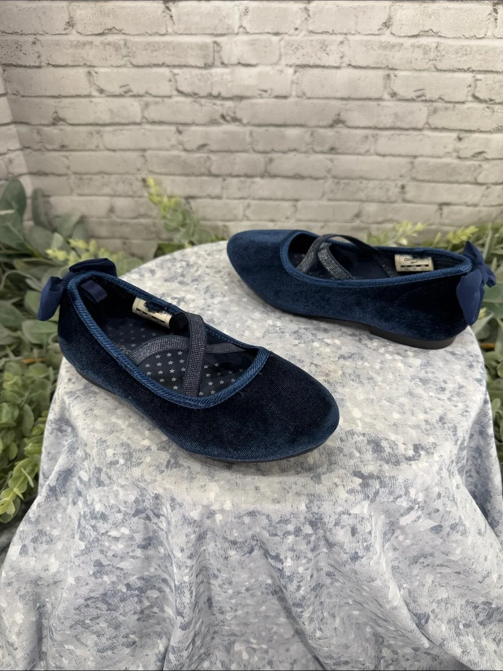 OSH KOSH B’GOSH “Vashti” Dark Navy Blue Velvet Ballet Bow Flats 💙 Girls 12M EUC